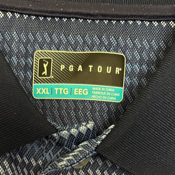 PGA Tour Golf Polo Shirt Blue Black Striped Short Sleeve Button Collar XXL - Picture 4 of 4